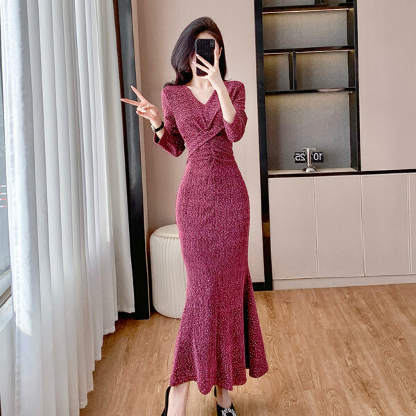 Thirteen Lines of Quality Goddess Temperament High-Grade Dress Fishtail Dress Rhinestone Socialite High-End Dress 5316 | 1003 - Image 2