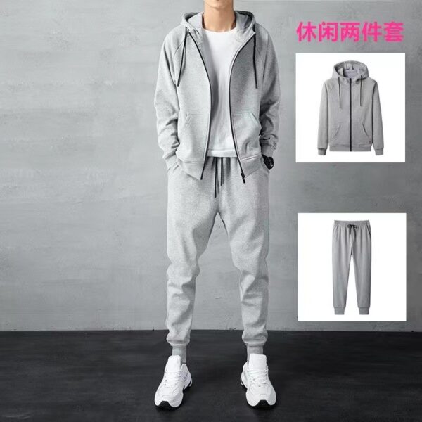 casual sports suit men's loose large size cardigan sweater daily simple zipper suit two-piece trousers | 1024 - Image 4