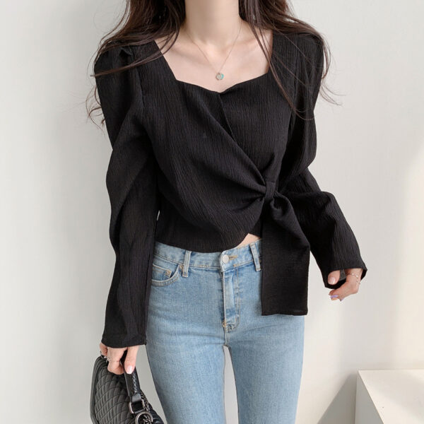 Korean square collar shirt bubble long sleeve straps slim temperament shirt women | 1031 - Image 3