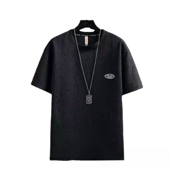 trendy all-match solid color casual short-sleeved T-shirt waffle top Korean style | 1054 - Image 5