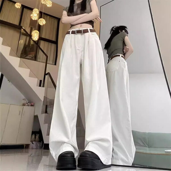 Spring Autumn 2023 American Style High Street Solid Color Jeans Women's Mop Pants Versatile Loose Straight Wide-leg Pants Wholesale - Image 2
