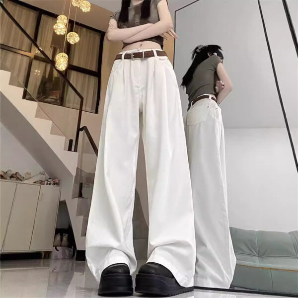 Spring Autumn 2023 American Style High Street Solid Color Jeans Women's Mop Pants Versatile Loose Straight Wide-leg Pants Wholesale - Image 5