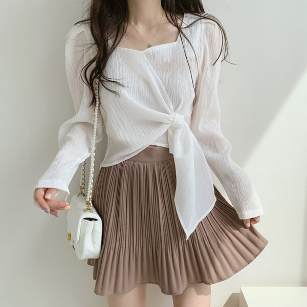 Korean square collar shirt bubble long sleeve straps slim temperament shirt women | 1031 - Image 2