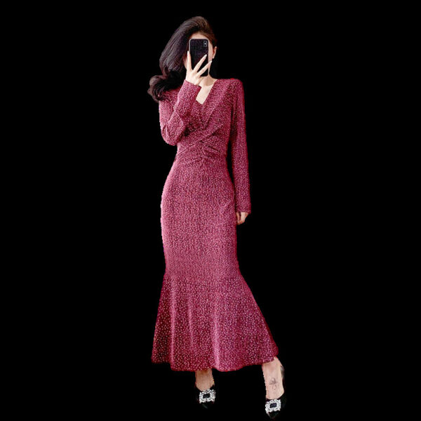 Thirteen Lines of Quality Goddess Temperament High-Grade Dress Fishtail Dress Rhinestone Socialite High-End Dress 5316 | 1003 - Image 5