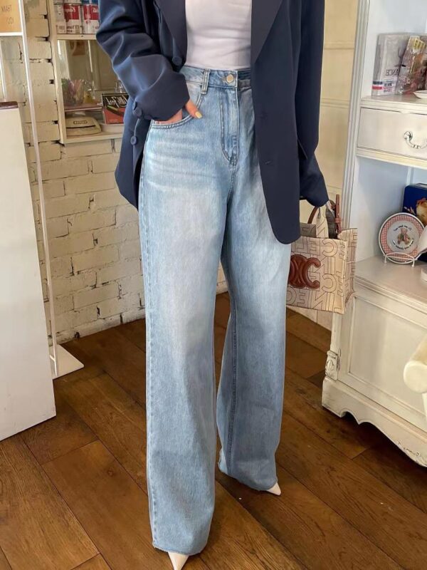 Love Heart Print Design Distressed Drape Wide Leg Washed Jeans | 1081 - Image 3