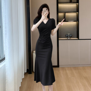 Internet Celebrity Top-Selling Product Fashion Dress 2024 Summer New High Sense V-neck Puff Sleeve Slimming Fishtail Skirt 3613 | 1002