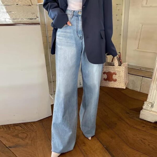 Love Heart Print Design Distressed Drape Wide Leg Washed Jeans | 1081 - Image 2