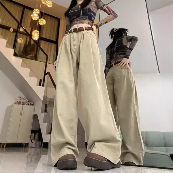 Spring Autumn 2023 American Style High Street Solid Color Jeans Women's Mop Pants Versatile Loose Straight Wide-leg Pants Wholesale - Image 3