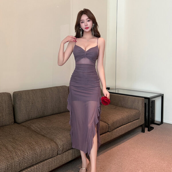 4883 Cross-border foreign trade women's clothing wholesale Southeast Asia sexy long mesh suspender dress low-cut slit long skirt | 1012 - Image 2