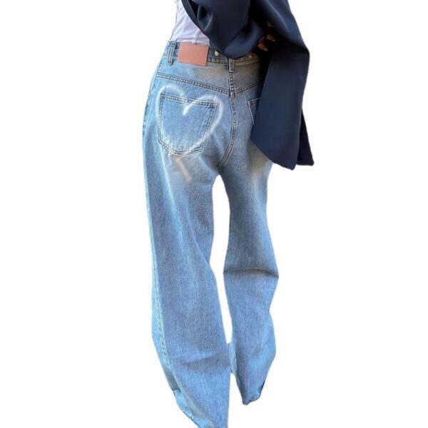 Love Heart Print Design Distressed Drape Wide Leg Washed Jeans | 1081 - Image 5