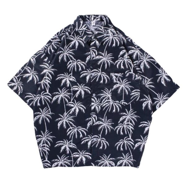 men's beach shirt surfing coconut tree short-sleeved floral shirt cotton | 1034 - Image 5