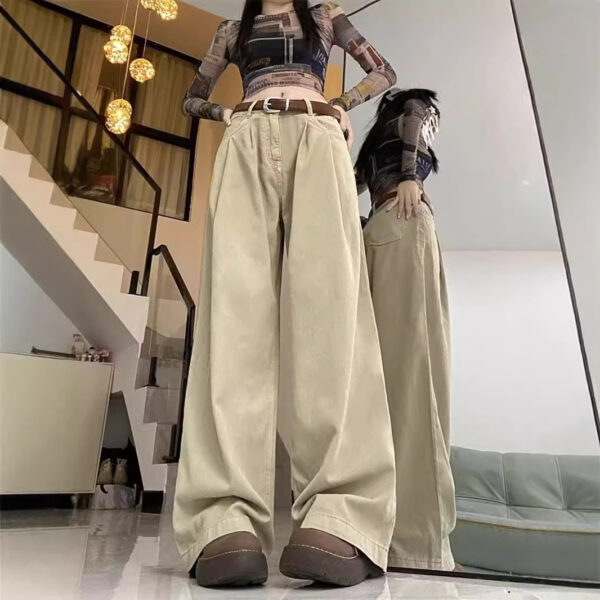 Spring Autumn 2023 American Style High Street Solid Color Jeans Women's Mop Pants Versatile Loose Straight Wide-leg Pants Wholesale - Image 4