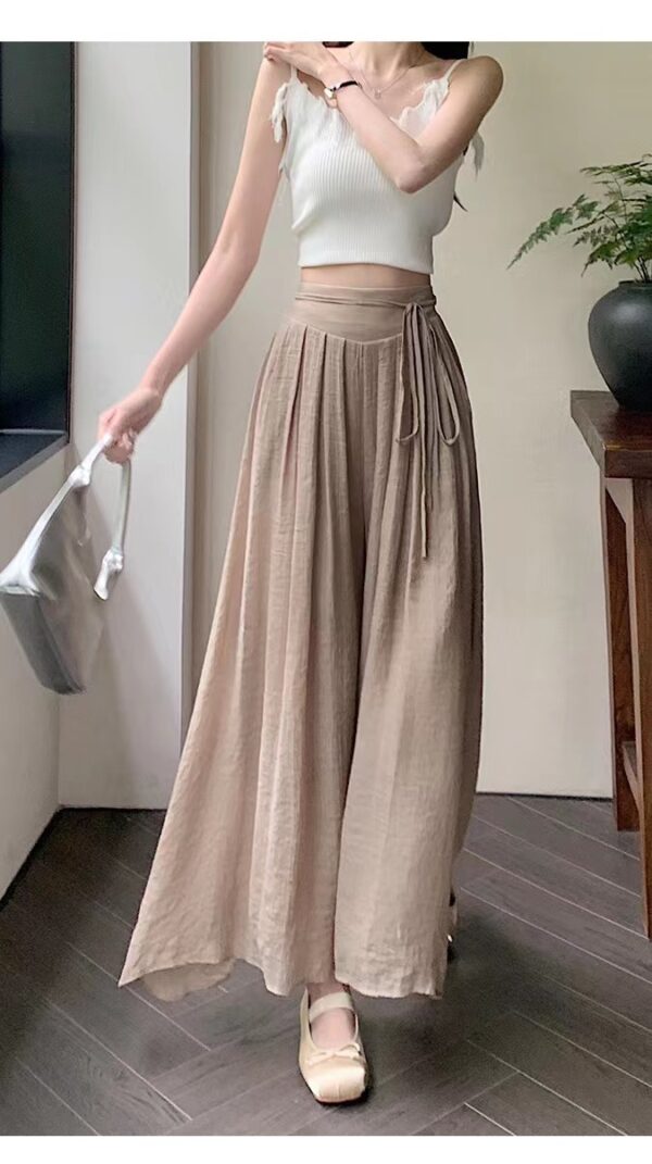 solid color tie-up high waist, thin pleated pants, draped wide leg pants, slacks, sweet | 7009 - Image 4