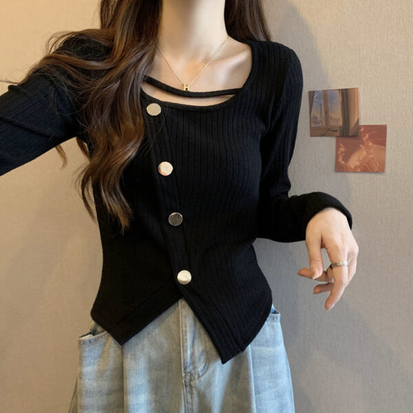 long sleeve buttons, female fat sister, slim and thin, short inner top | 9023 - Image 4