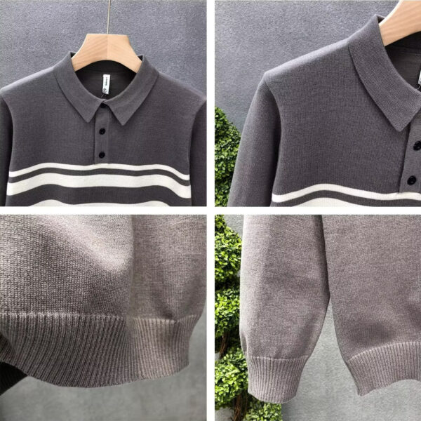 Spring New Men's Solid Color Long Sleeve Business Casual Polo Shirt | 8515 - Image 2