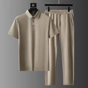 ultra-thin quick-drying ice silk short-sleeved two-piece suit high-end men's lapel suit | 1119