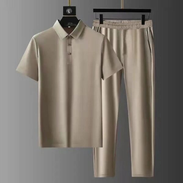 ultra-thin quick-drying ice silk short-sleeved two-piece suit high-end men's lapel suit | 1119