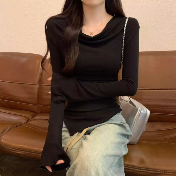 Korean version of the spring and autumn new slim sexy irregular top | 9019 - Image 4
