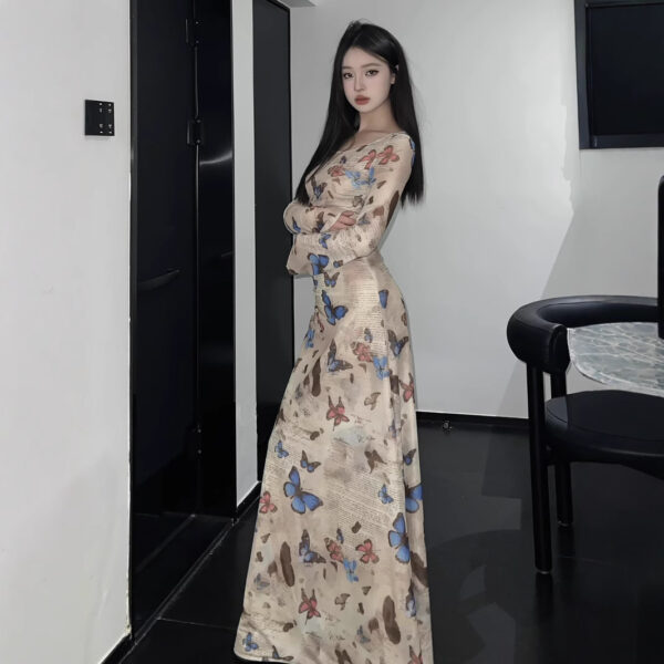 Babes Vintage Butterfly Print Long Sleeve Dress | 8008 - Image 3
