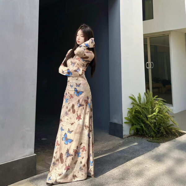 Babes Vintage Butterfly Print Long Sleeve Dress | 8008 - Image 5