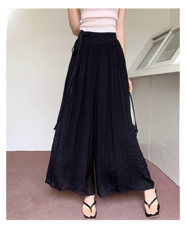 solid color tie-up high waist, thin pleated pants, draped wide leg pants, slacks, sweet | 7009 - Image 2