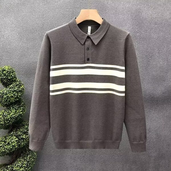 Spring New Men's Solid Color Long Sleeve Business Casual Polo Shirt | 8515 - Image 3