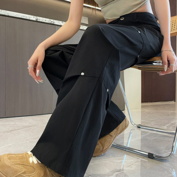 high-waisted slim design sense straight casual wide-leg pants | 7008 - Image 3