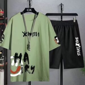short sleeve t-shirt plus size shorts sports outdoor two-piece set | 1107