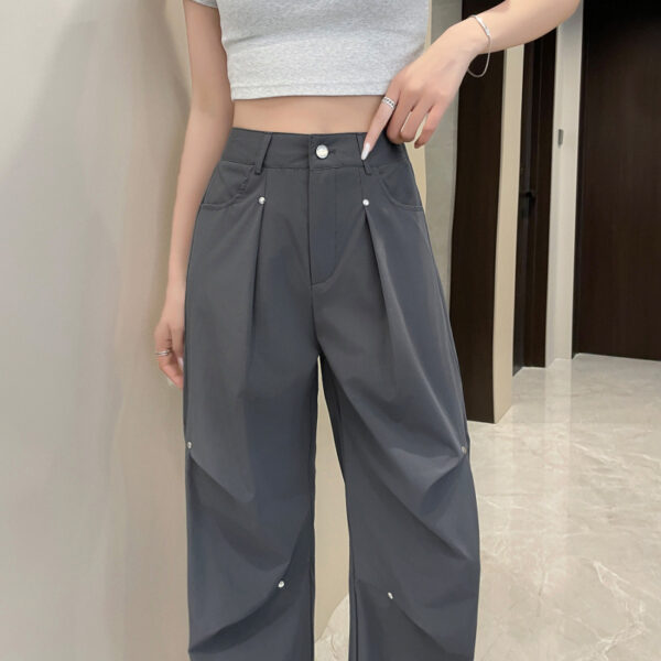 high-waisted slim design sense straight casual wide-leg pants | 7008 - Image 2