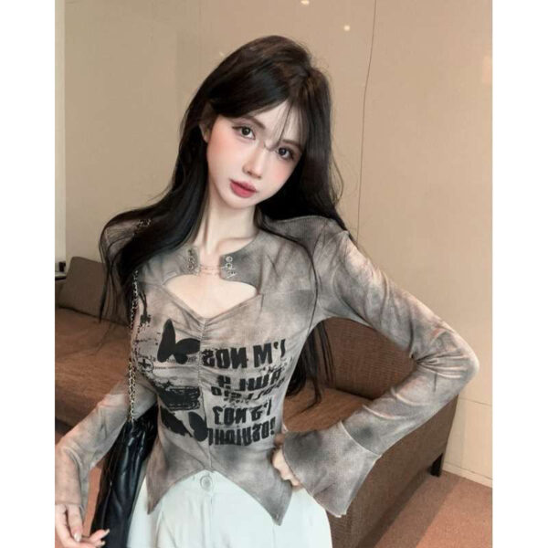 American hot girl design sense print long-sleeved top | 9026