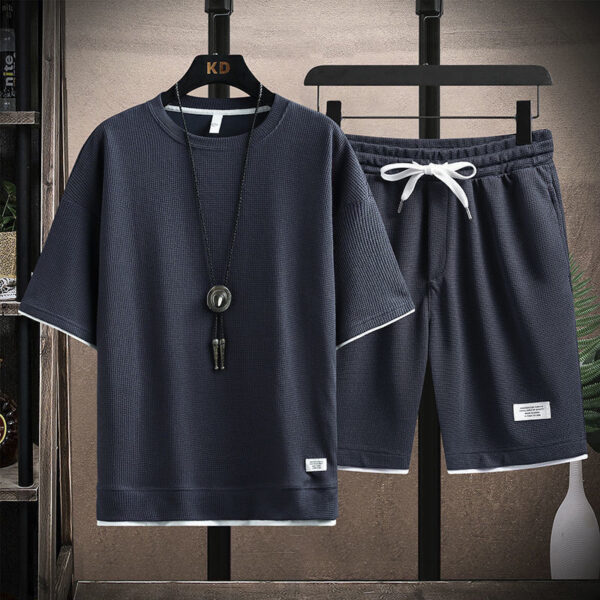 Waffle T-shirt men's short-sleeved co-ord set | 1153 - Image 2