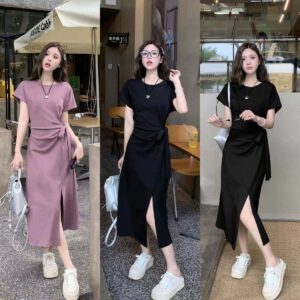 women's design strappy short-sleeved dress | 1155