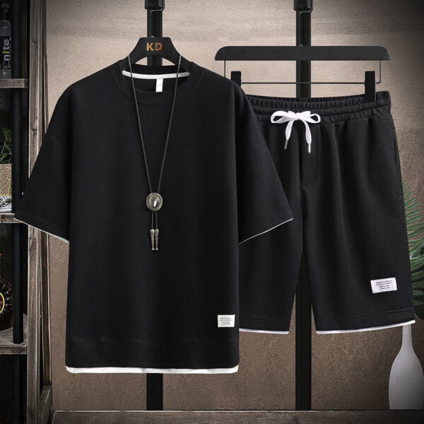 Waffle T-shirt men's short-sleeved co-ord set | 1153 - Image 4