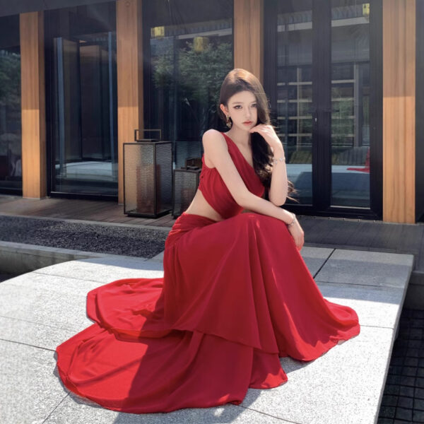 French style niche high-end cool off-shoulder waist dress for women | 1183 - Image 3