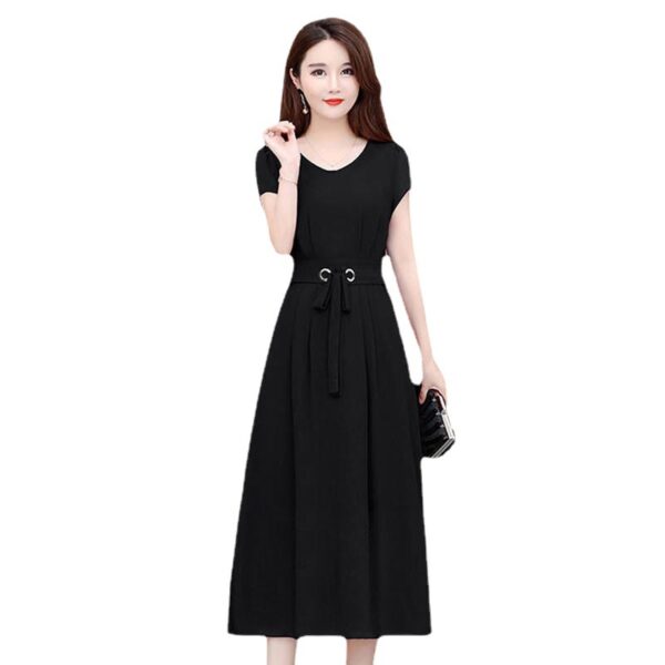 short sleeve mid-length over knee mid-length skirt with belt slim fit A-line skirt | 1178 - Image 5