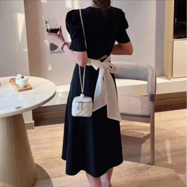 French retro Hepburn style black temperament short-sleeved dress | 1184 - Image 3