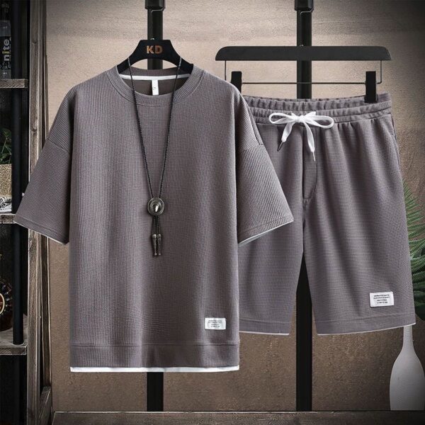 Waffle T-shirt men's short-sleeved co-ord set | 1153