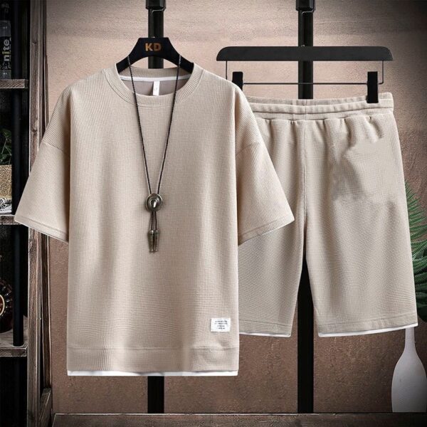 Waffle T-shirt men's short-sleeved co-ord set | 1153 - Image 3