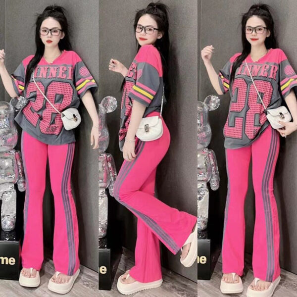 Kitty short-sleeved wide-leg pants printed two-piece suit  | 1209 - Image 3