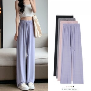 Narrow version ice silk sun protection pants for women in spring thin high waist drape cool wide leg pants | 1206