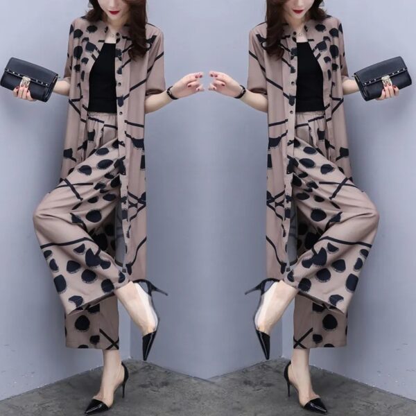 large size cardigan top wide-leg pants two-piece suit | 1193
