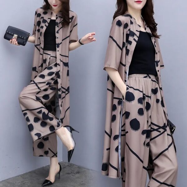 large size cardigan top wide-leg pants two-piece suit | 1193 - Image 3