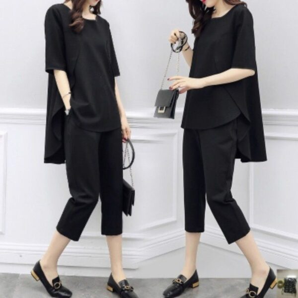 suit short-sleeved top casual cropped pants two-piece suit  | 1188 - Image 4