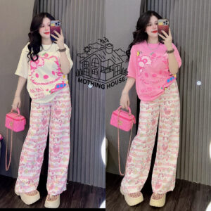 Kitty short-sleeved wide-leg pants printed two-piece suit  | 1209