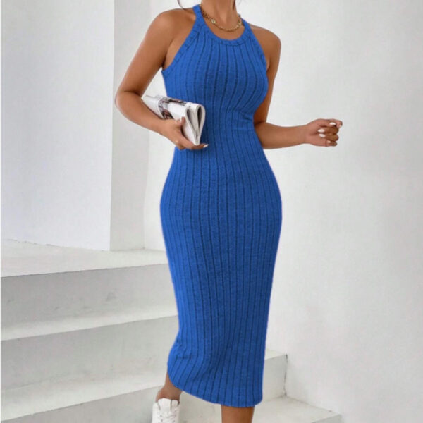 round neck solid color vest sleeveless halter dress | 1208 - Image 2
