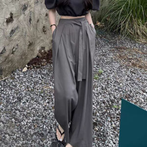 Korean style niche drape wide-leg trousers elegant gray commuting temperament women's trousers | 1212