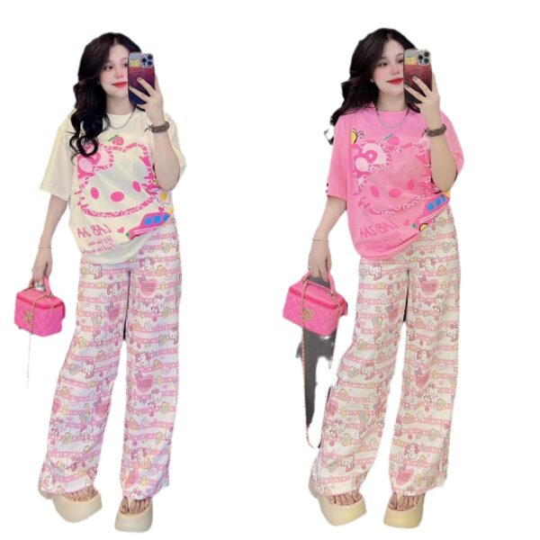 Kitty short-sleeved wide-leg pants printed two-piece suit  | 1209 - Image 5